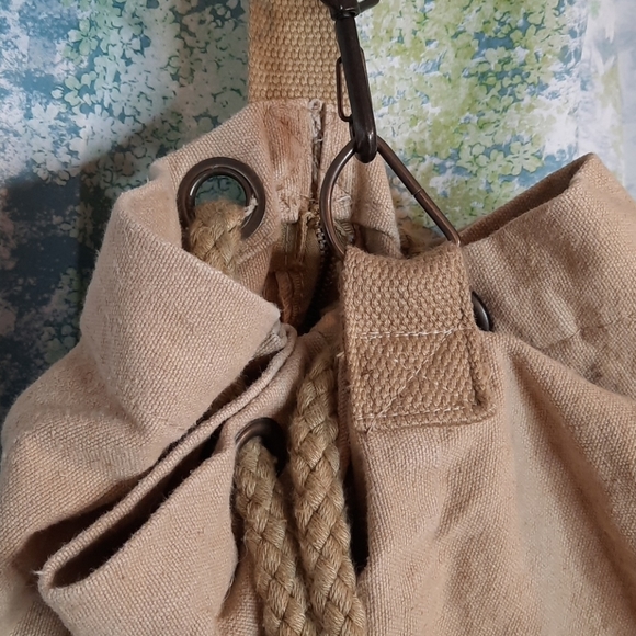 EXPRESS tan boho backpack drawstring bucket bag - Picture 6 of 7